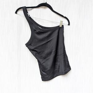 ANINE BING Ren Black One-shoulder Singlet Ribbed Elastic Top, size S